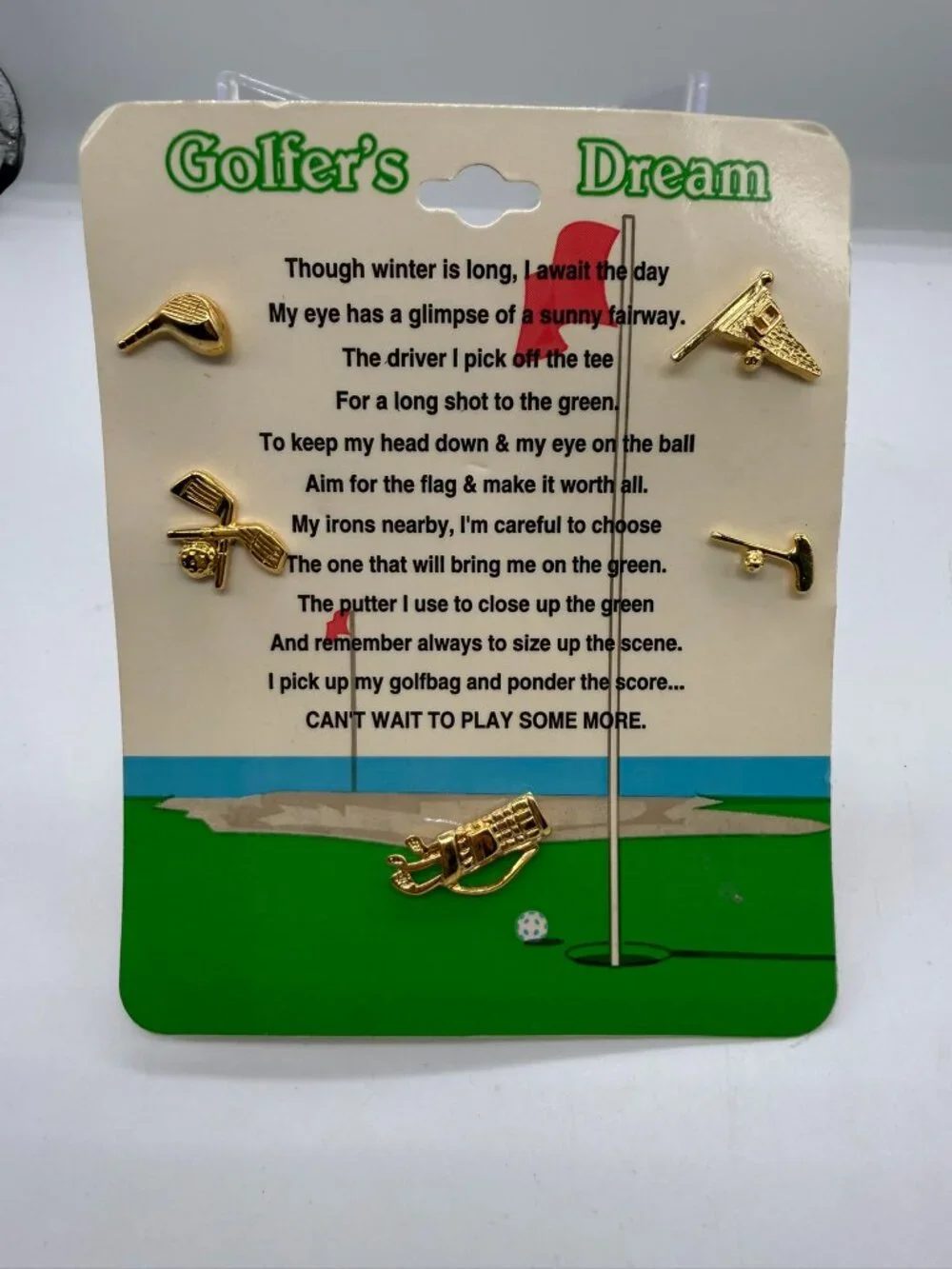 Golfer’s Dream Set of 5 Gold Tone Golf Lapel Pins NWT
